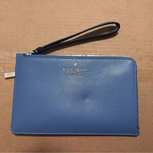 kate spade Lucy Medium L-Zip Blue Saffiano Leather Wristlet Pouch